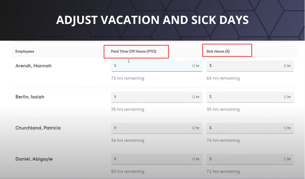 adjust vaccations and sick days