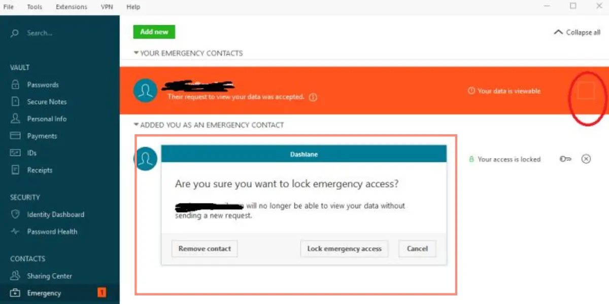 Dashlane emergency password access
